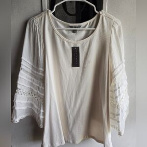 Sharagano Women's Cream Bell Sleeve Crochet Trim Top NWT